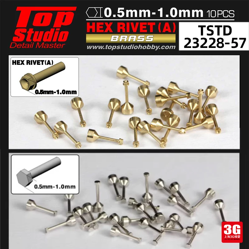 Top Studio TD23228-257 Modified Brass Silver Hexagonal Rivets 0.5-1.0mm Modify and Assemble Model Accessories