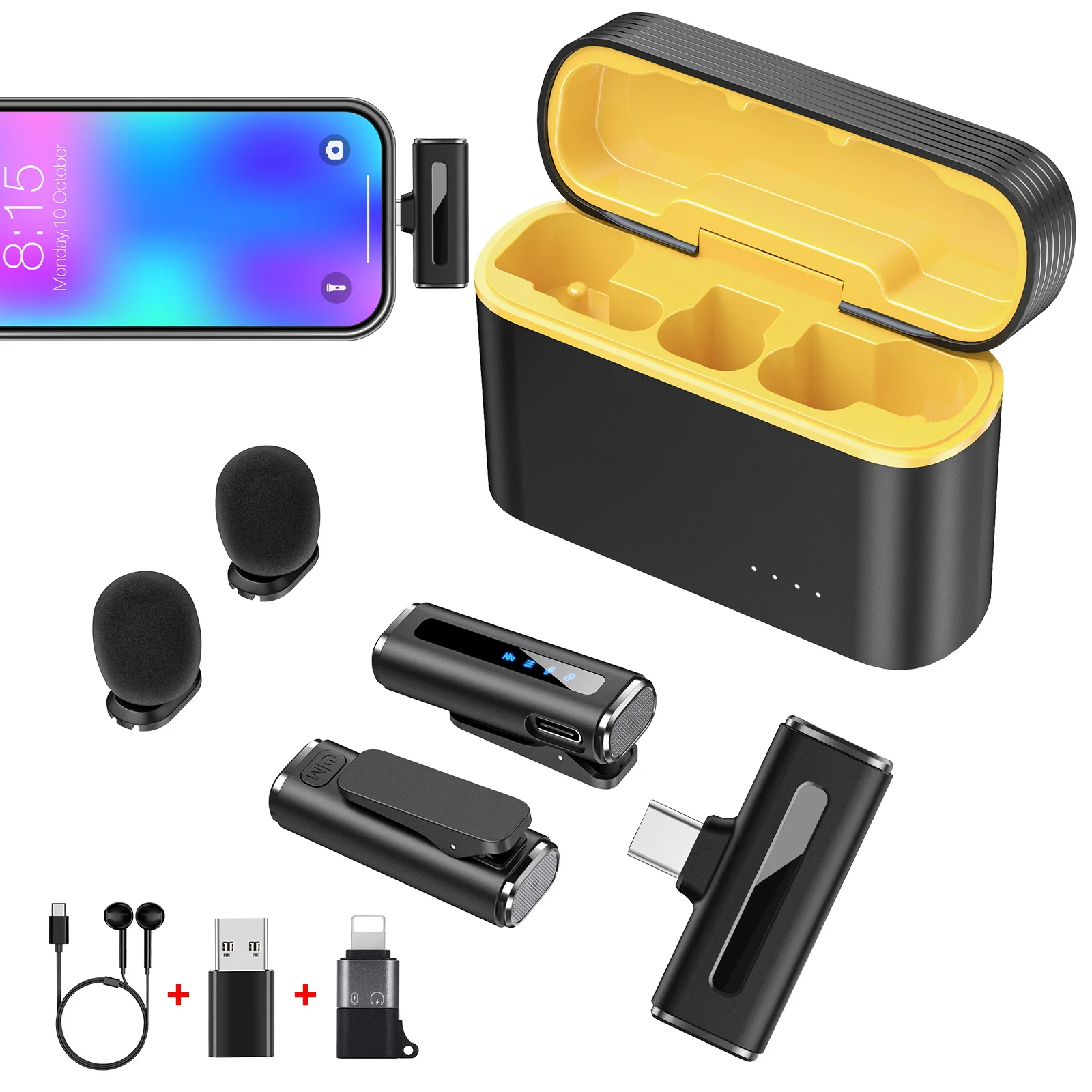 

Lavalier Wireless Microphone for Phone Professional Lapel Microphone with Charging Box Noise Reduction for Recording Android IOS