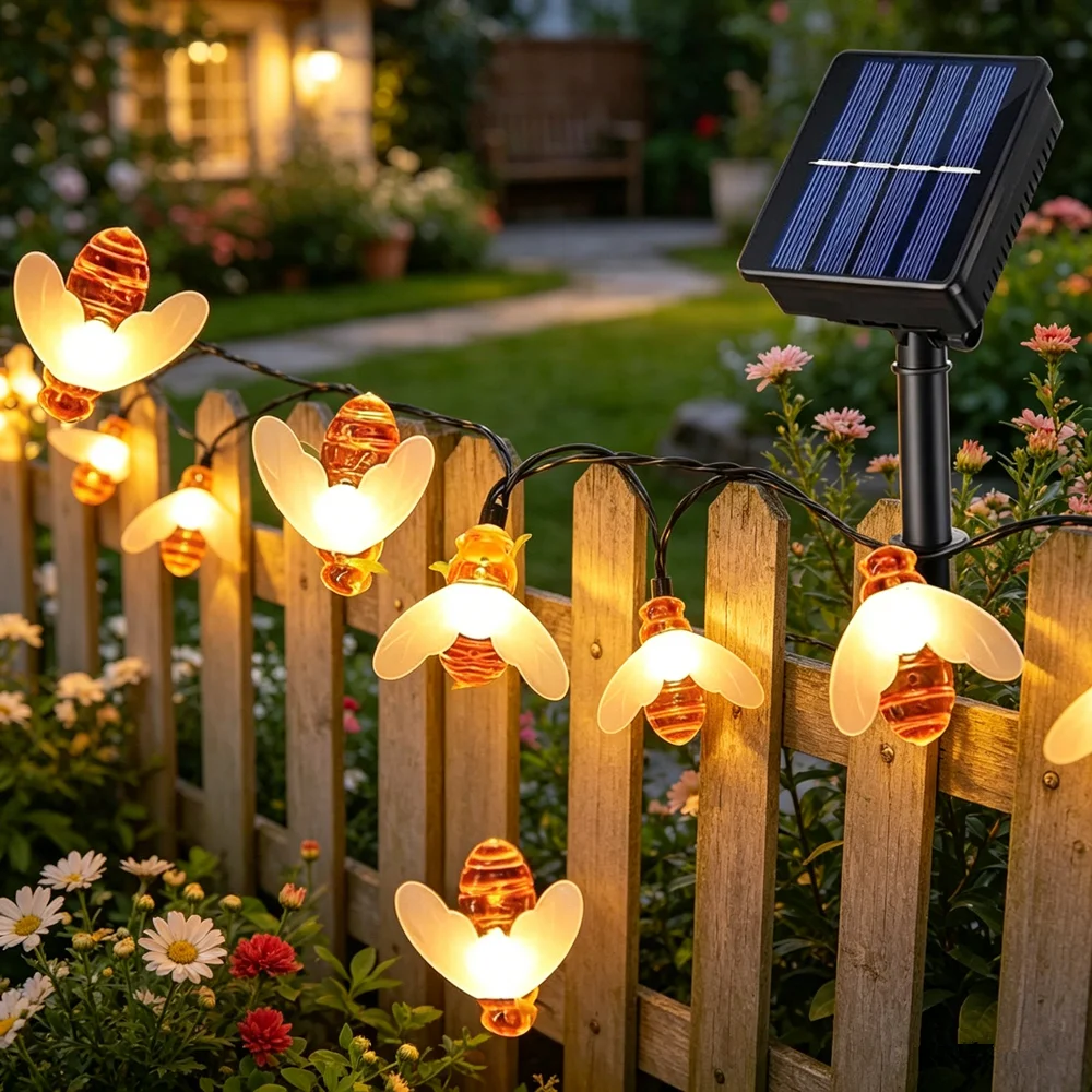 

20/50/100LED 8 Mode Garden Lights Cute Solar Bee Fairy String Lights Outdoor Lighting for Flower Fence Christmas Wedding Decor