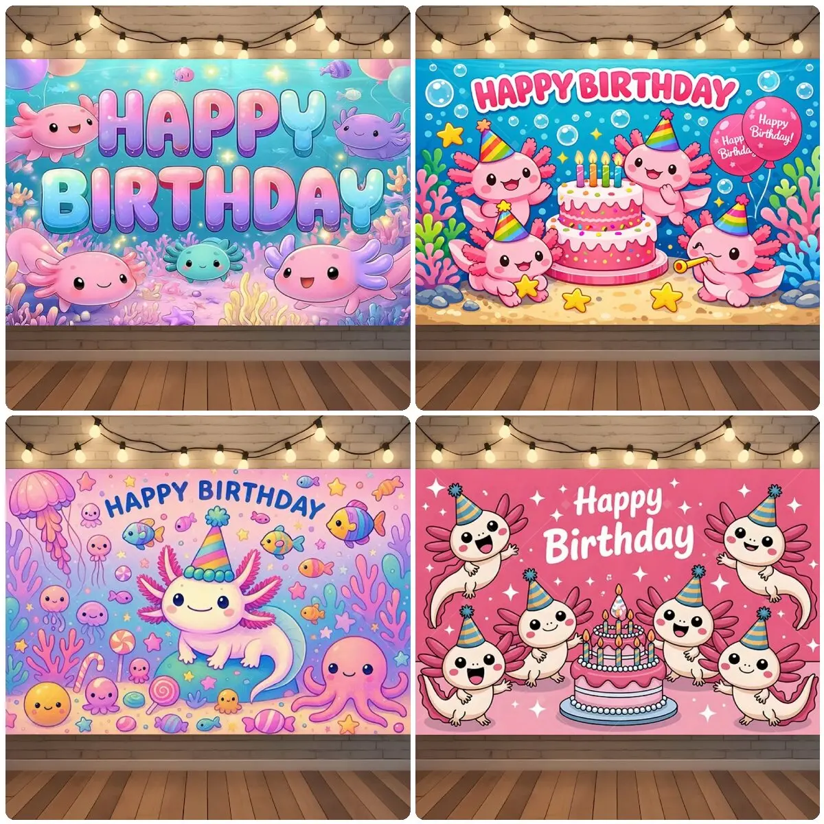 Niedlicher Axolotl Unterwasserwelt Geburtstagsparty Hintergrund Kindergeburtstag Babyparty Deko-Banner Foto-Requisiten Geschenk