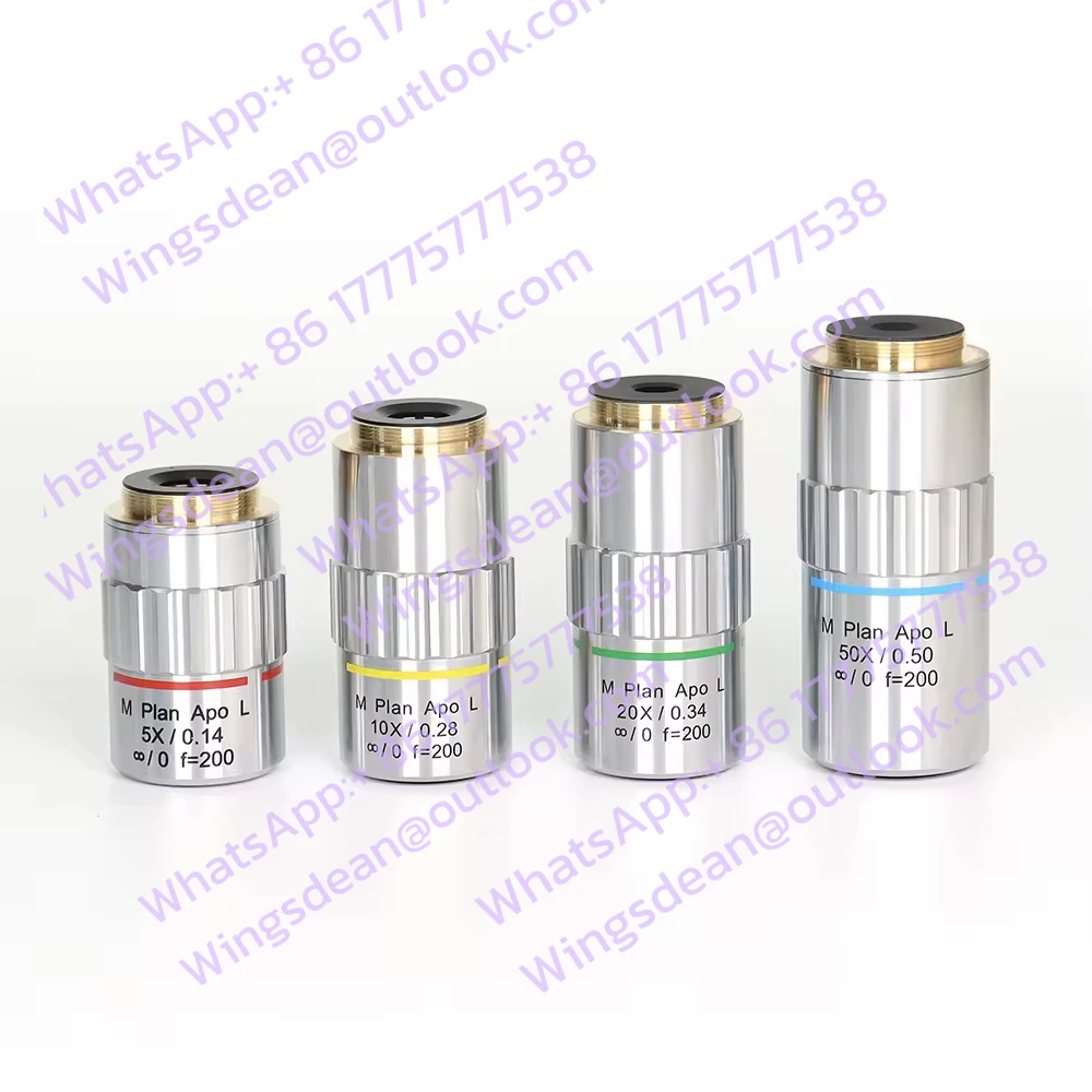 5x 10x 20x 50xPlan-Apochromatic Achromatic Lens Long-Working-Distance F=200MM M26 Interface Diameter Metallographic Objective