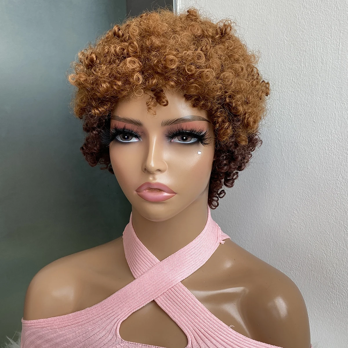 Short Curly Afro Synthetic Wig With Bangs For Women Short Kinky Afro Wigs Natural Heat Resistant Soft Curly Replacement Wig