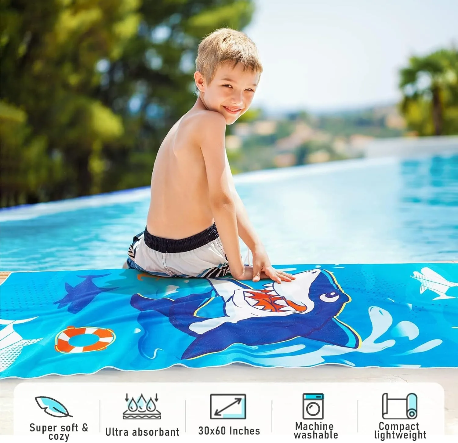 1PC Big Sharks Beach Towel for Family stuffs friends Gifts Quick-Dry Sand free For Bath Yoga Tourism Beach GYM Camping Swimming
