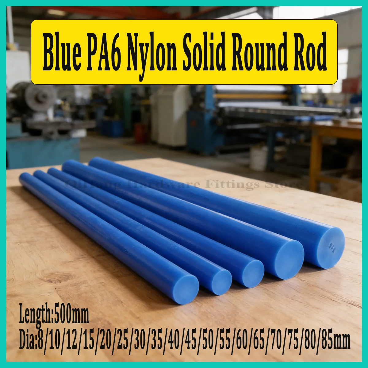 

Blue PA6 Nylon Solid Round Rod Dia8–85mm, Wear Resistant Engineering Plastic Bar, High Strength for Industrial CNC &DIY Projects