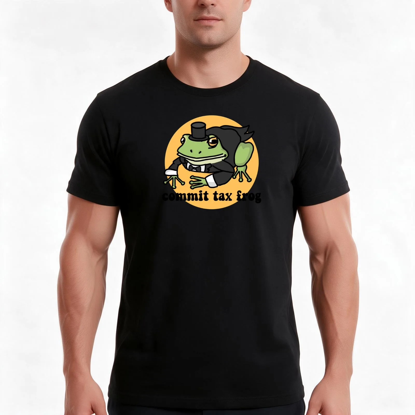 Commit Tax Frog Sticker T-Shirt, Summer Casual Cotton Tee, Oversized Streetwear Tops, Vintage Graphic Print, Unisex Men Women