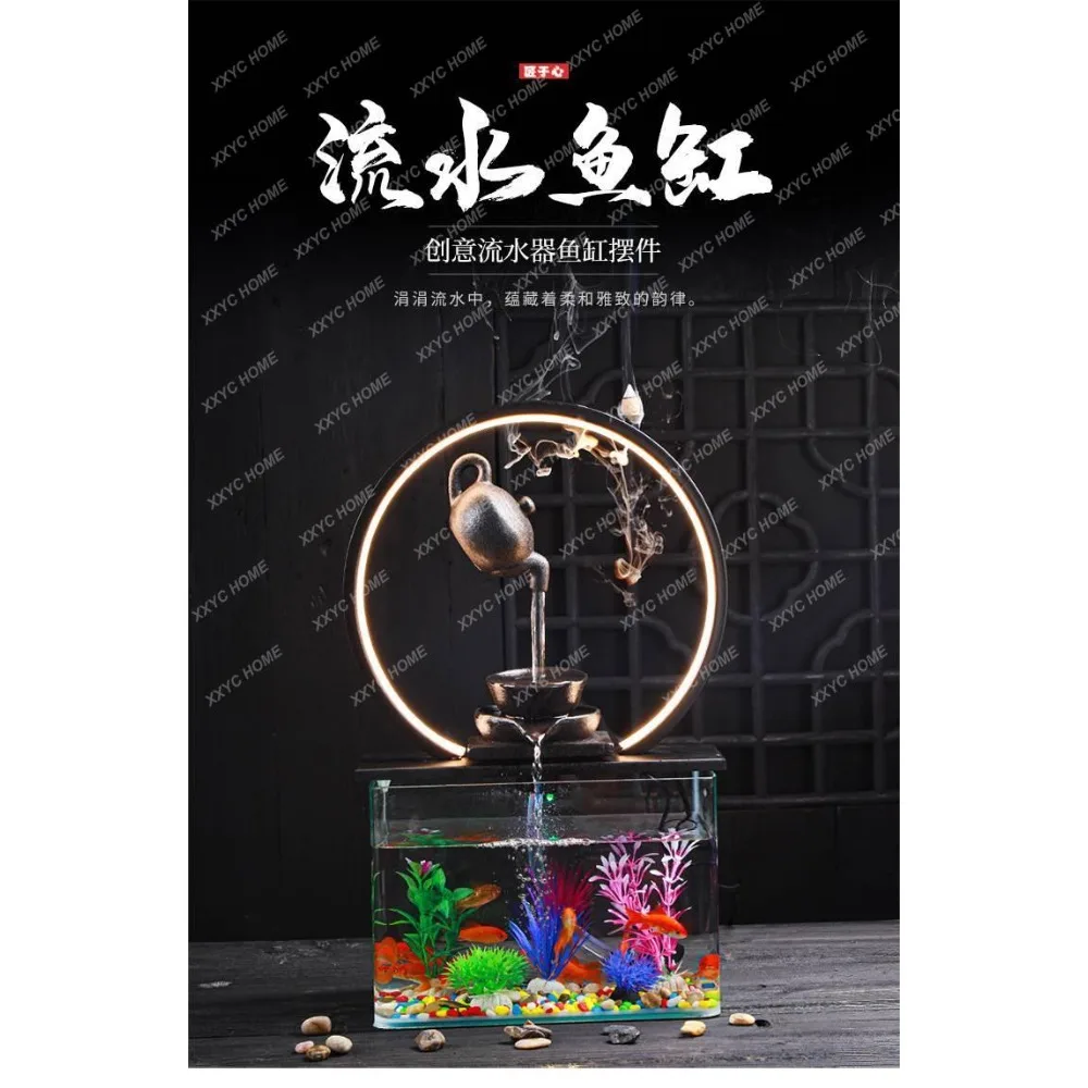 

Hanging Pot Circulation Flowing Water Ornaments Accessories with Glass Small Fish Tank Fountain Humidifier Living Room