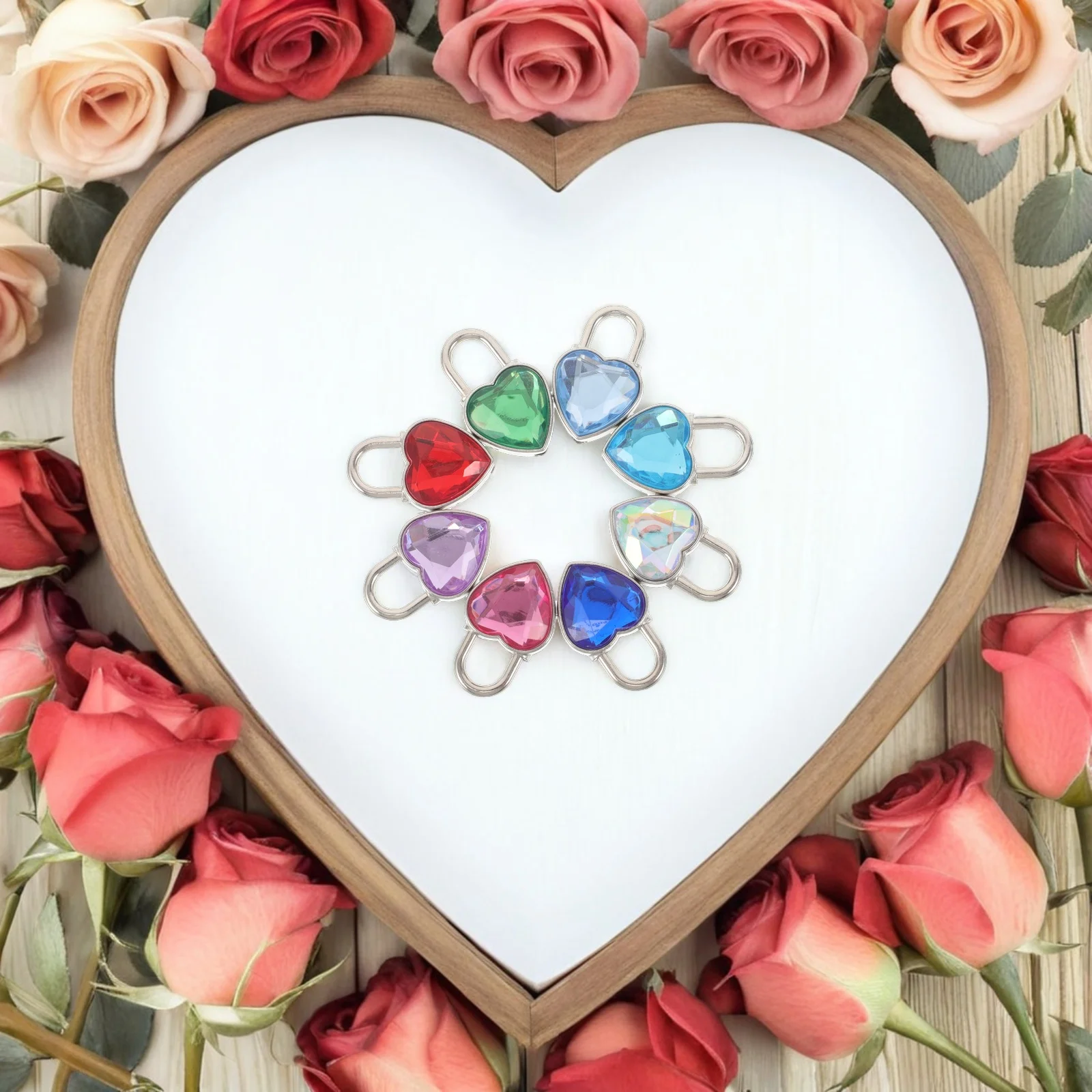 16 قطعة قفل الأحجار الكريمة على شكل قلب من حجر الراين قفل الحب المزخرف سلسلة مفاتيح معدنية صغيرة هدية عيد الحب أقفال صغيرة مع مفاتيح