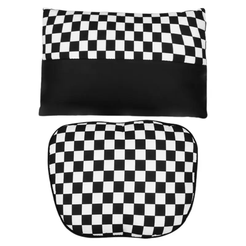 Car Neck Support Pillow Black And White Checkered Neck Rest Pillow Sleeping Headrest For Driving Fatigue Relief Car Lumbar