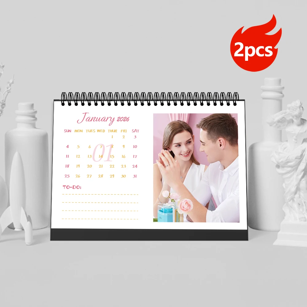 1 Stück/2 Stück, Anpassbarer 2026 Foto-Tischkalender, Personalisierter 6-Bilder-Kalender, Perfektes Geschenk für Geburtstag, Weihnachten und Neujahr