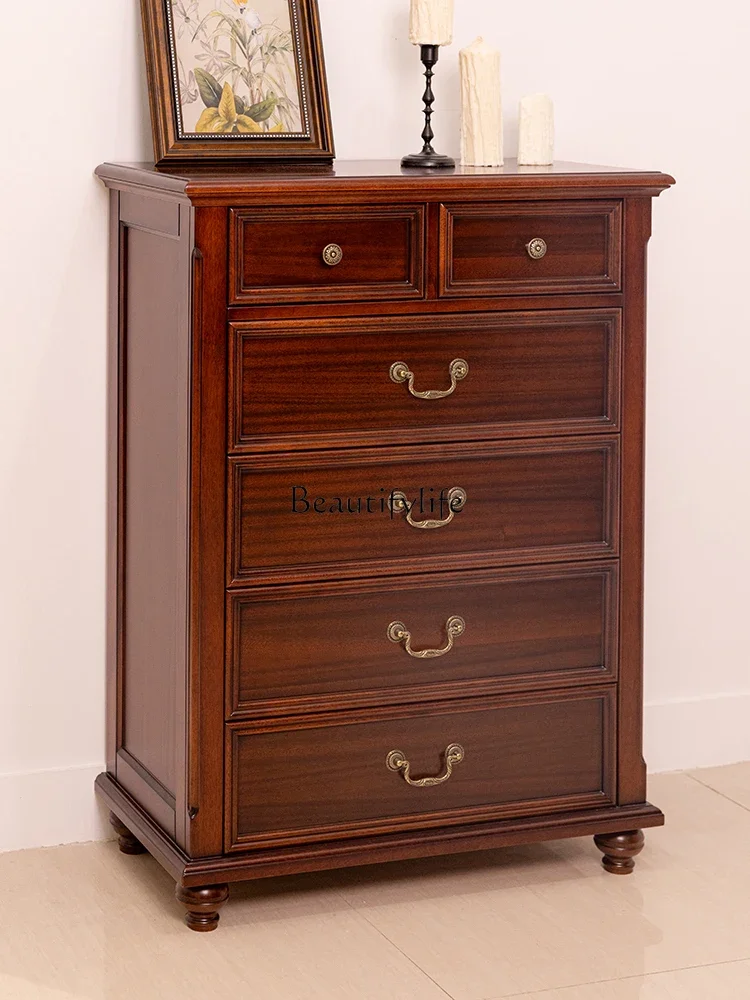 

yj19 American-style Solid Wood Six-drawer Cabinet Black Walnut Modern Minimalist Storage Cabinet