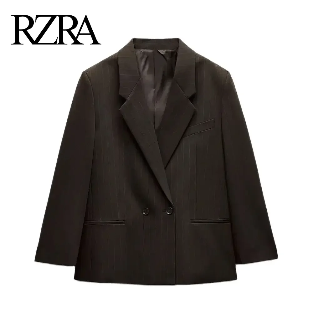 RZRA original 2024 autumn and winter new women's lapel pinstripe loose double-breasted suit jacket straight casual versatile