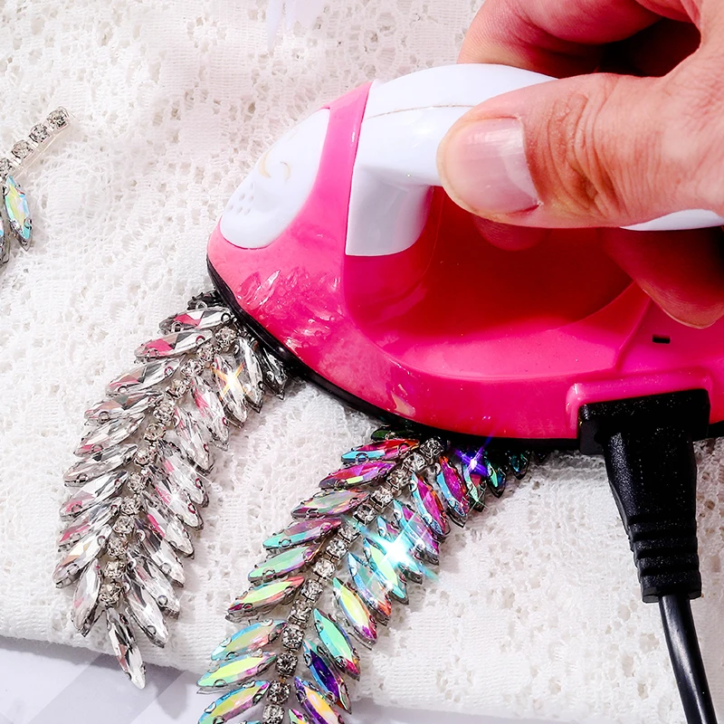 DUCrystal 1pcs 13cm Leaf Motif Rhinestone Ribbon Claw Glass Rhinestone Patch Hot fix/glue-on for DIY Craft Clothing Decoration