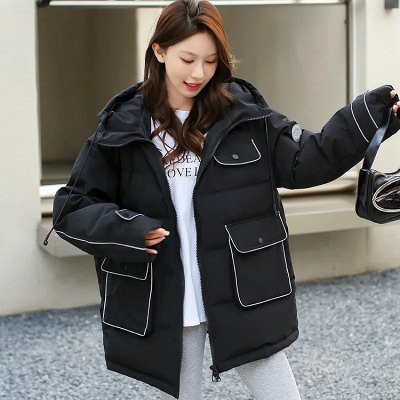 

Winter Women Coat 2024 New Down Jackets Line Patchwork Pocket Design Jackets for Women Thickened Loose Warm Female Outerwears