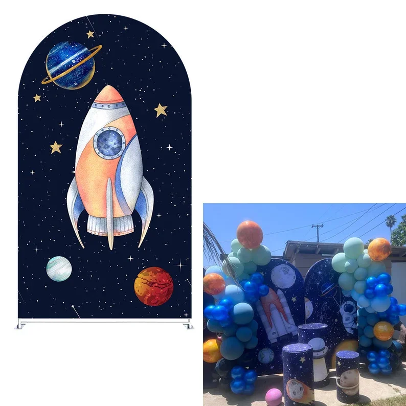 Mehofond Astronaut Rocket Arch Wall Backdrop Covers Space Planet First Trip Boy Birthday Party Decor Baby Shower Background Prop