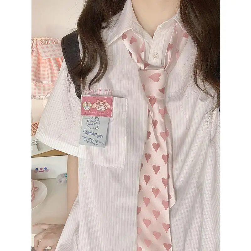 Shirt Girl Kuromi Casual Loose Slimming Short-Sleeved Polo Collar College Style Sanrio Cartoon Mid-Length Age-Reducing Item Cute