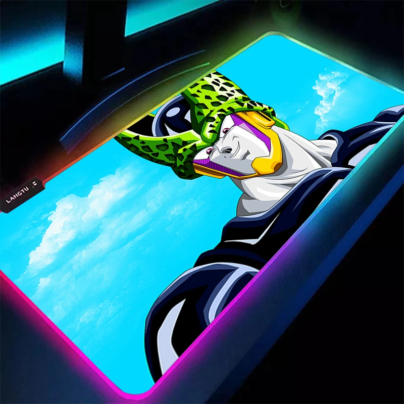 LED Mouse Pad DBZ Dragon Ball Cell Professional Game Players Speed Lock Edge Rubber Extended Desk Mat RGB Mousepad Keyboard Mat