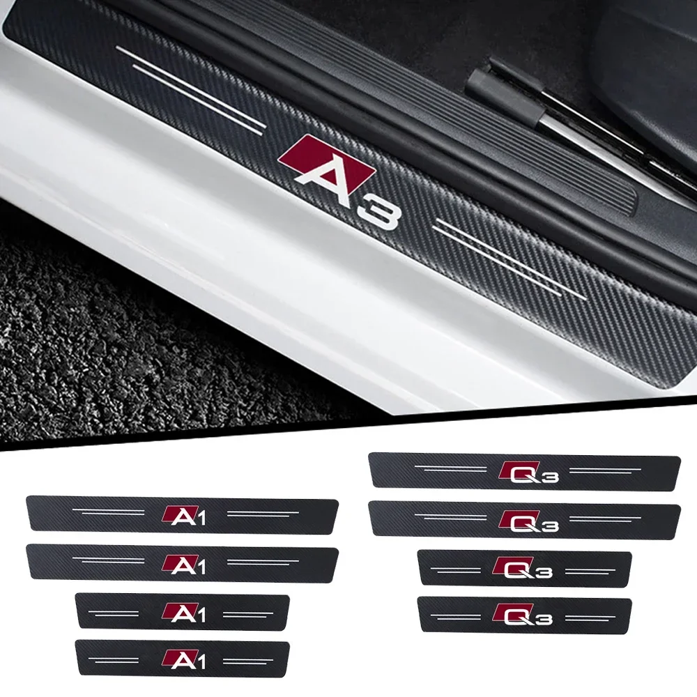 4Pcs Car Door Sill Protective Stickers Carbon Leather Fiber Bumper Plate for Audi A1 A3 A4 A5 A6 A7 A8 Q3 Q5 Q7 Q8 Accessories