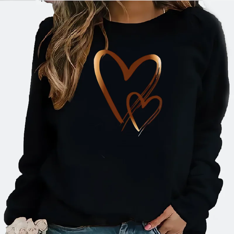 

Новая модная повседневная толстовка с длинными рукавами и круглым вырезом с принтом сердца, бестселлер