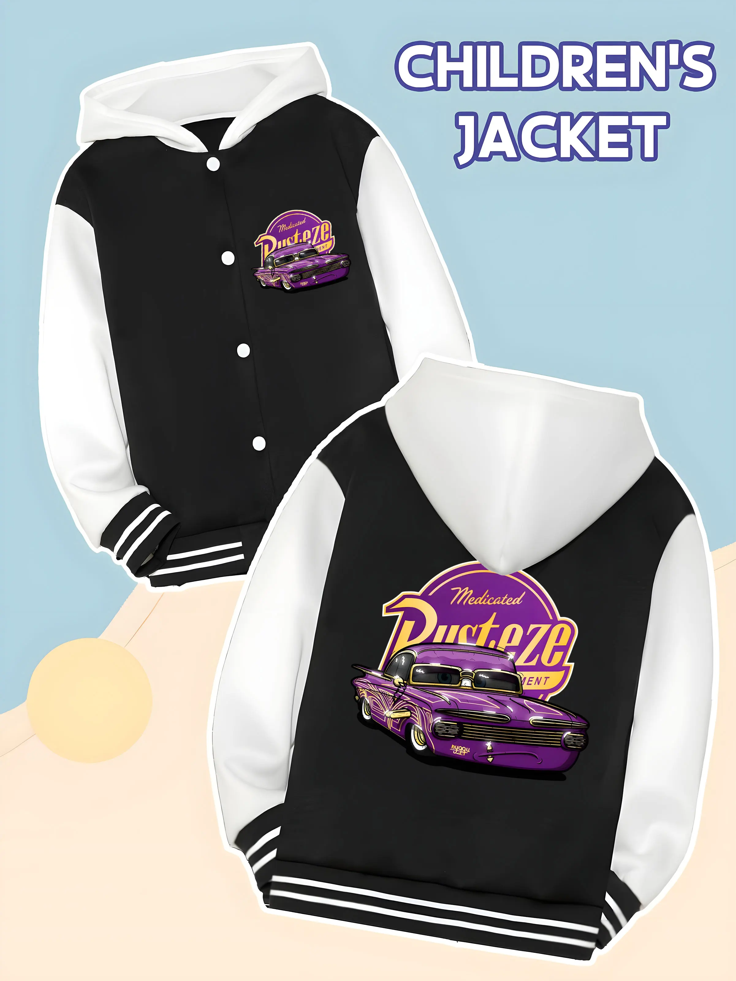 

MINISO Disney Cars Purple Racing Baseball Boys Jacket - Purple racing trendy print, suitable for daily school and activities