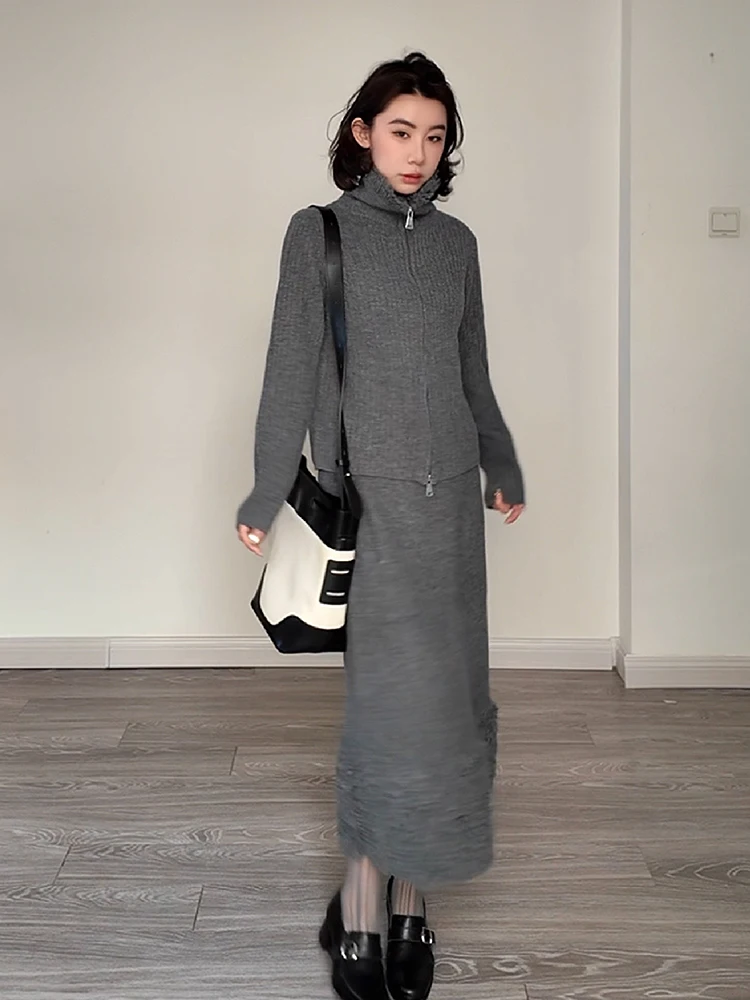 

Call Me синий осенне-зимний винтажный вязаный открытый кардиган с воротником Faion Quali, комплект с юбкой f, вязаный комплект в полоску