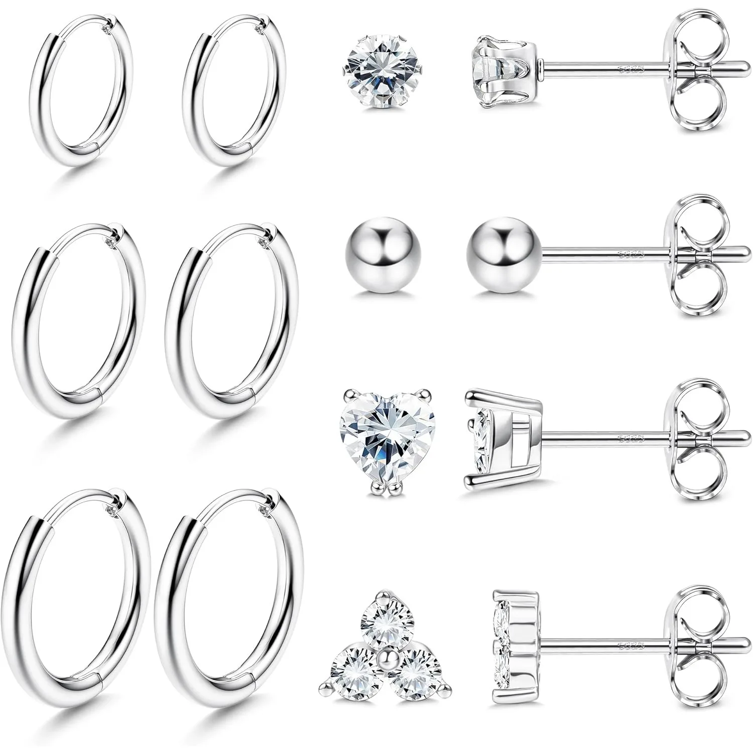 

Florideco 7Pairs Huggie Hoop Stud Earrings Studs Set for Women 14K Gold Plated Surgical Steel CZ Earrings for Multiple Piercing