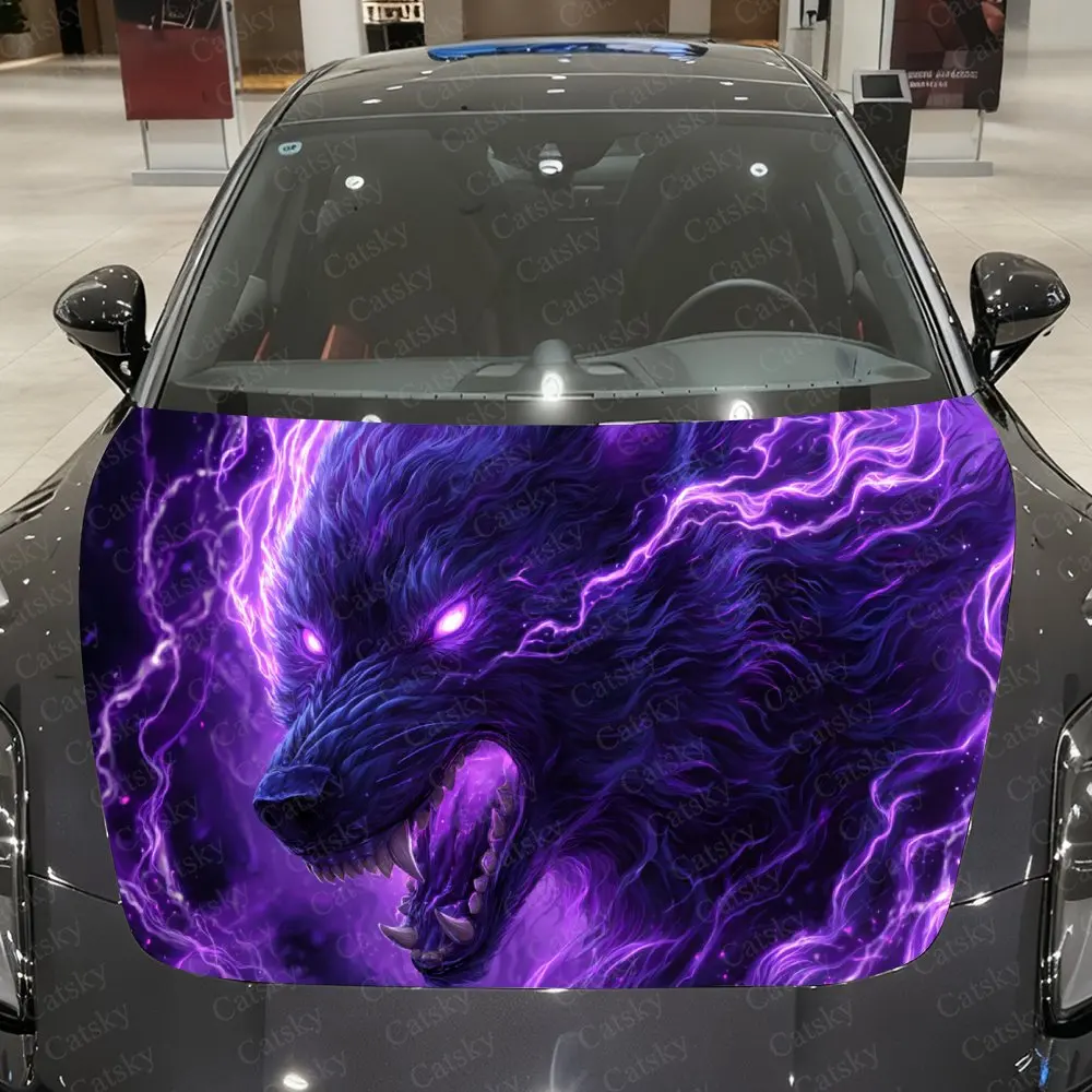 

Виниловая пленка для автомобиля Violet Thunder Fierce Wolf, водонепроницаемая наклейка на капот автомобиля из ПВХ, самоклеящиеся устойчивые к царапинам наклейки