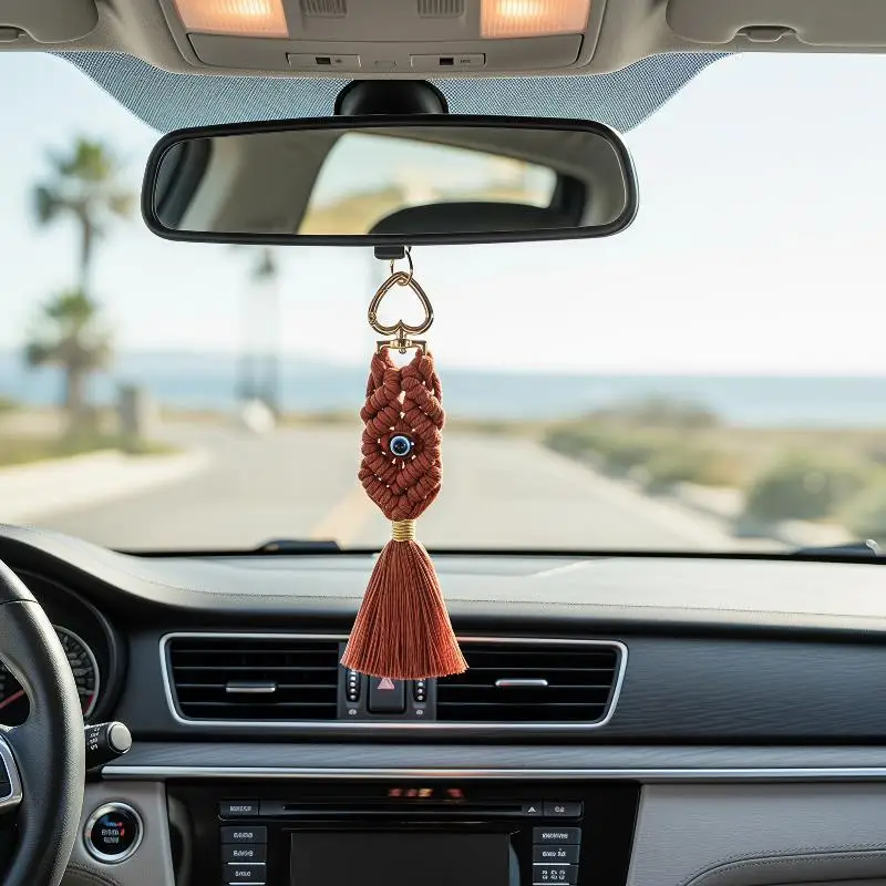 Macrame Eye Keychain Handcrafted Boho Woven Tassel Bag Charm Ethnic Style Key Ring for Travel Souvenir Car Key Pendant