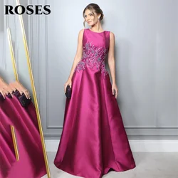 ROSES Fuchsia Stain Long Party Dresses A Line Vintage Night Dress Embroidery Sequin Beading Celebrity Dress vestidos de fiesta