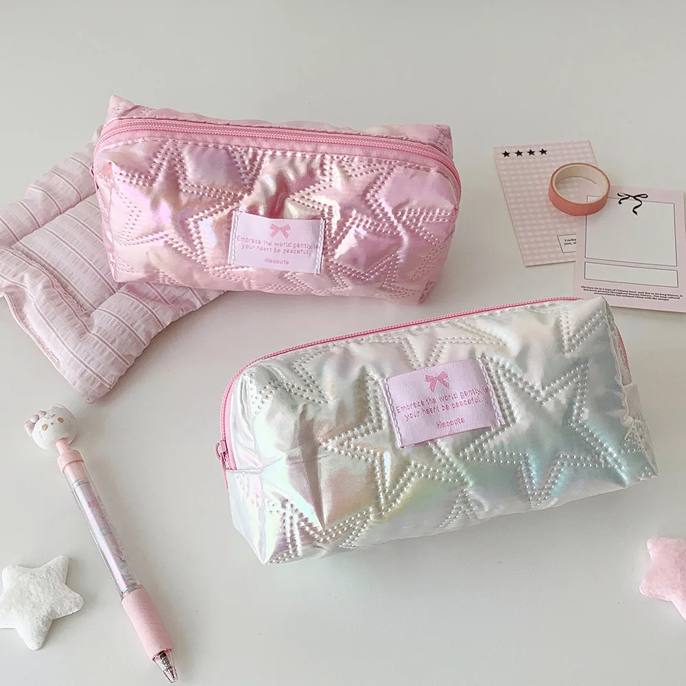 Stationery Organizer Cute Makeup Brush Bag Pink Pen Bag Glossy Pencil Case For School Gift For Girls Travel