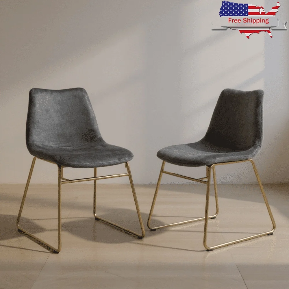 

Set of 2 Velvet Upholstered Dining Chairs with Gold Metal Legs Ergonomic Comfort Stylish Accent Seating Kitchen Living Room