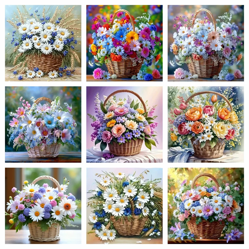 AZQSD Diamant-Malerei, Gänseblümchen-Blume, Mosaik, handgefertigtes Bild aus Strasssteinen, vollständig quadratisch, rund, Kunst, florale Heimdekoration