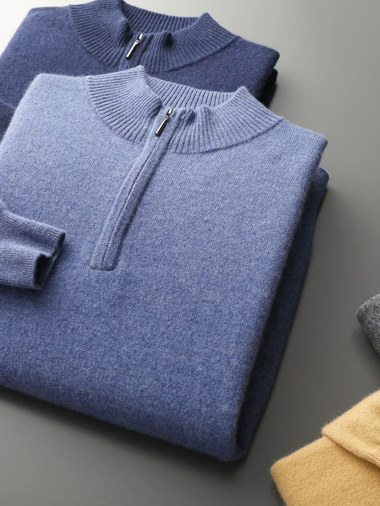 

Новые мужские пуловеры на молнии, шерстяной свитер, осень-зима, с длинным рукавом, умный повседневный трикотаж из 100% мериносовой шерсти, базовая одежда, топы