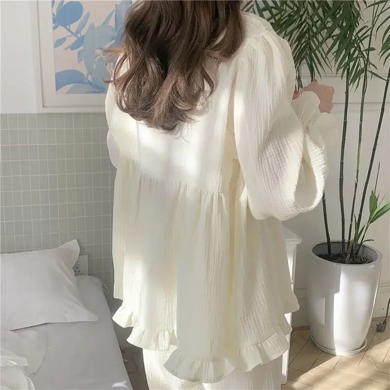 Conjuntos de pijama feminino sólido simples gola quadrada faculdade meninas kawaii estilo japonês outono homewear básico casual femme lounge aconchegante