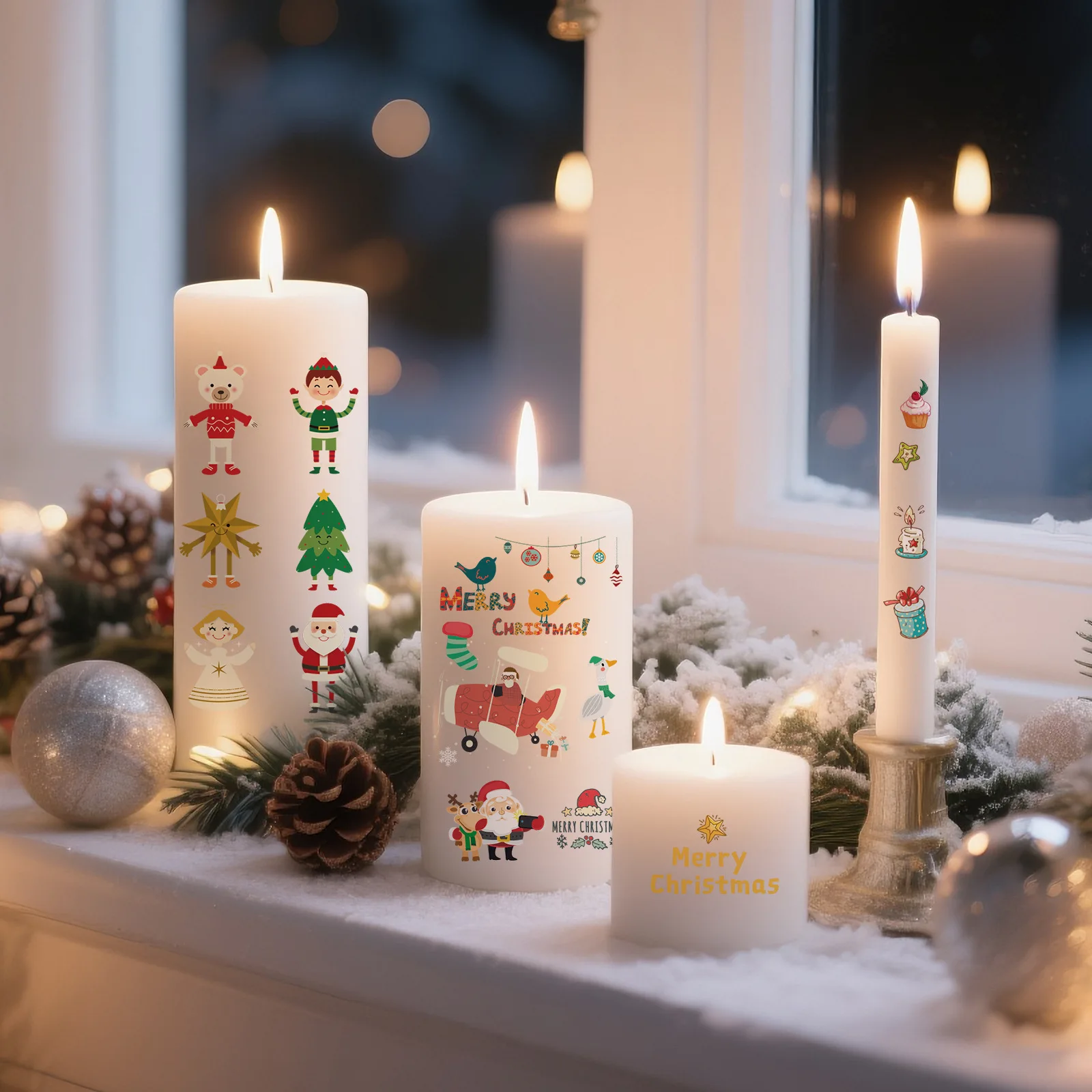 

Christmas Candle Tattoos Stickers Santa Claus Love Letter Pattern Self-Adhesive New Year Decorative Decals for Home Decoration