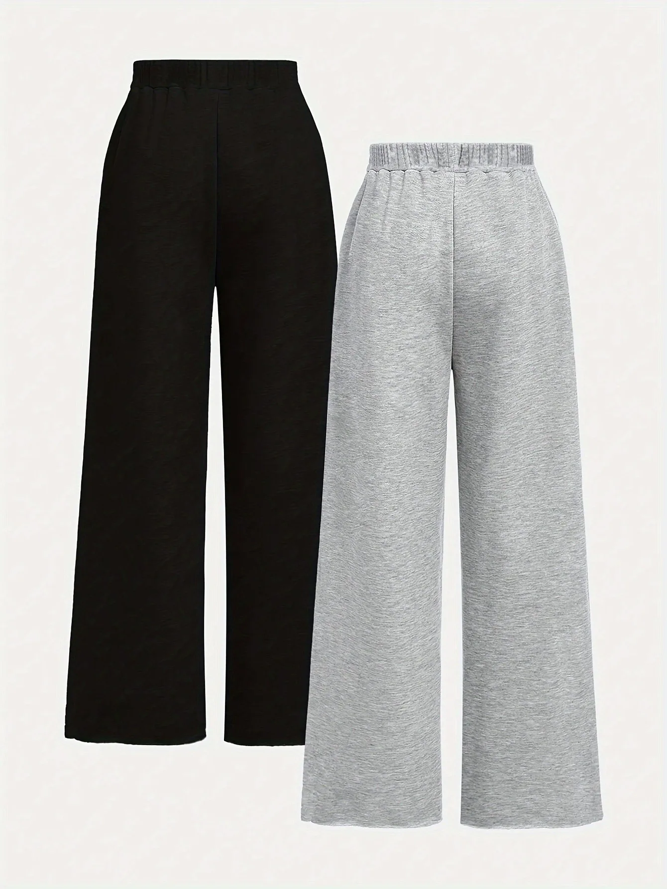 Trendy Girls 2‑Pack Los Angeles Letter Wide Leg Sweatpants Elastic Waist Loose Trousers For Vacation School Street Daily Outfits