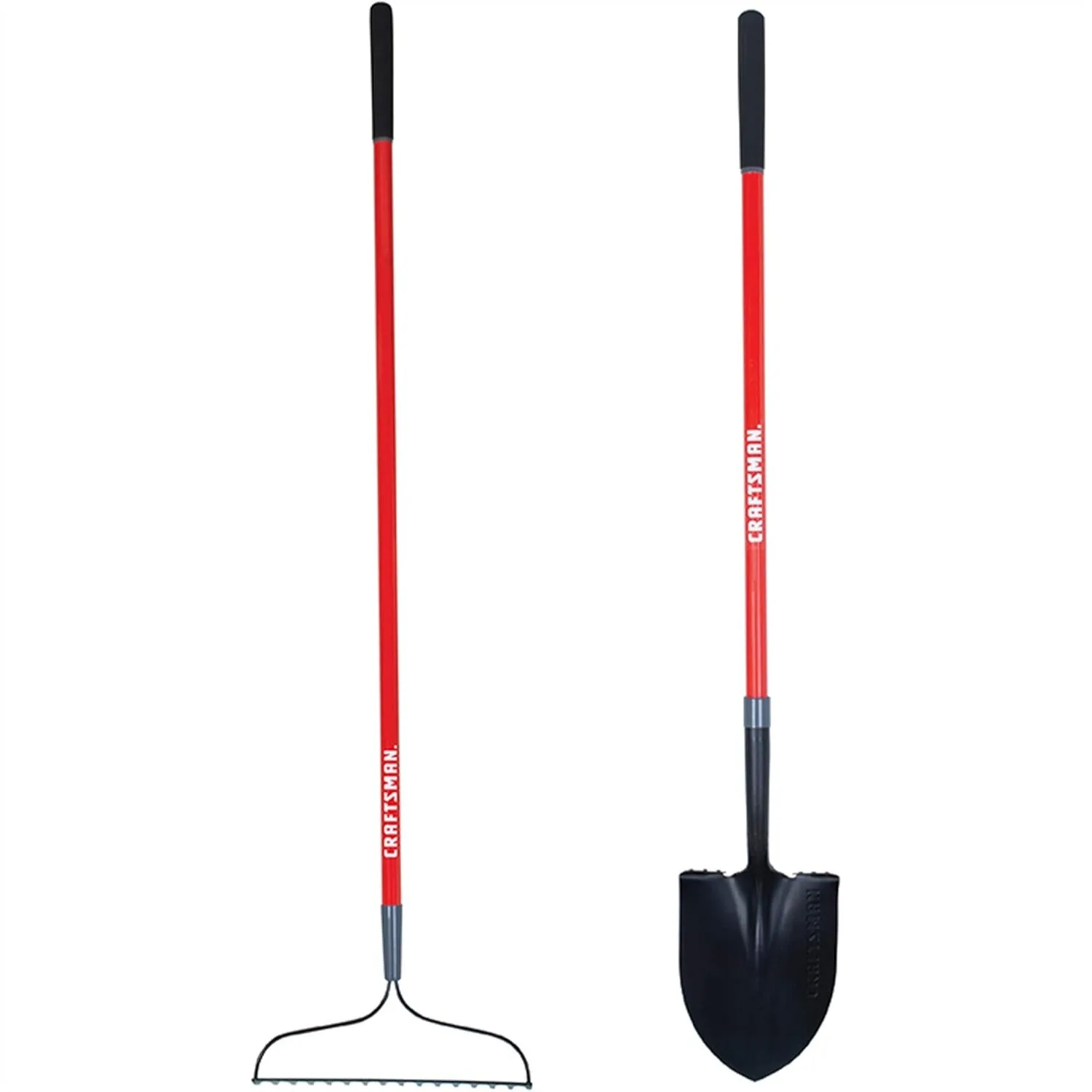 

2-Piece Garden Tool Set with Digging Shovel and Bow Rake, Fiberglass Handles, Cushion Grips for Landscaping