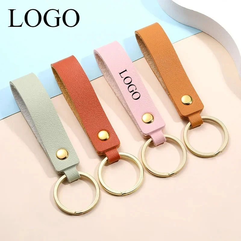 Custom Logo PU Leather Keychain Pendant for Men and Women Laser Engrave Personalize Bag Car Key Chain Holder Keyring Gift