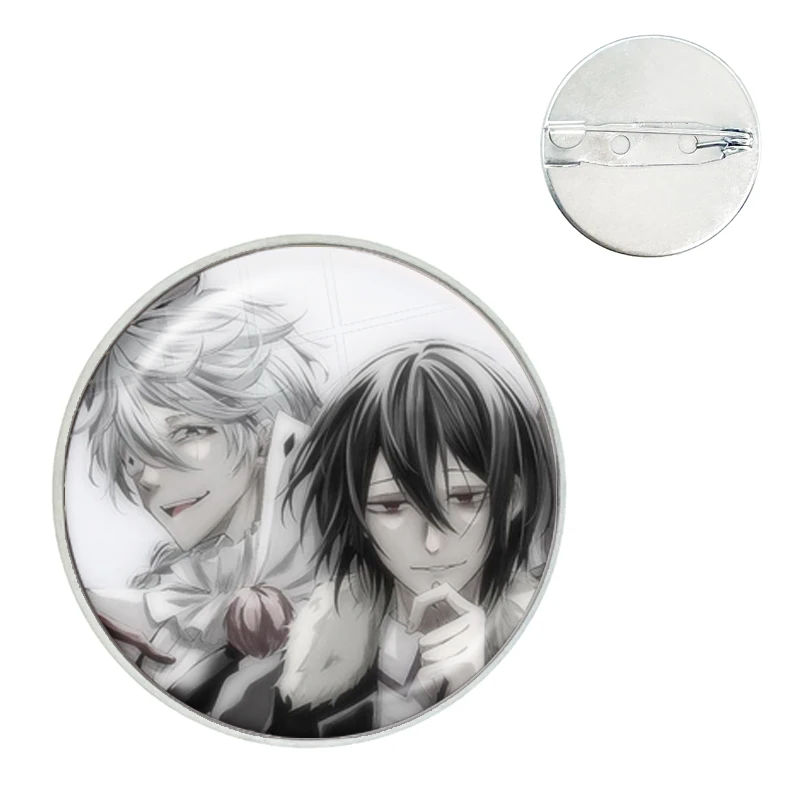 Anime Dazai Osamu Fyodor and Nikolai Gogol Cat Glass Gems Metal Pin For Clothes Hat Accessories