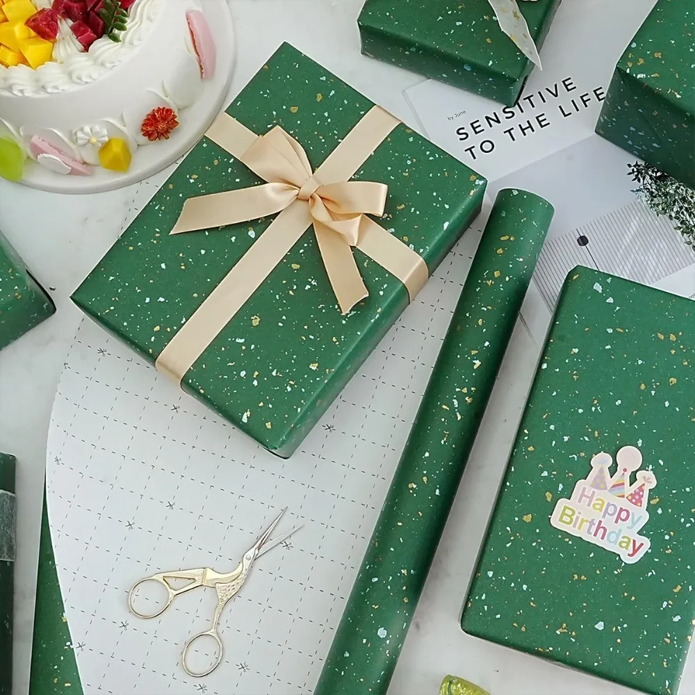 Fragmentiertes grünes Weihnachts-Geschenkpapier – 43 x 300 cm, für festliche Geschenke, Geburtstage und alle Gelegenheiten, festliche Geschenkverpackung – Detail 4