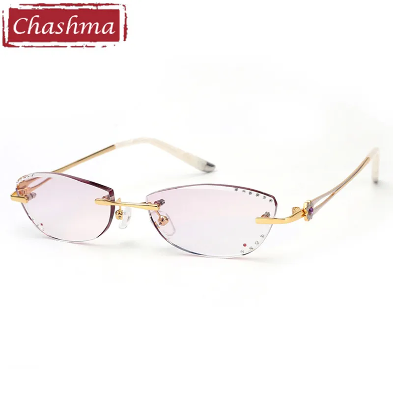 Rhinestone Sunglasses Women Titanium Colored Lenses Trend Eyeglasses Diamonds UV Protection Rimless Eyewear for Female