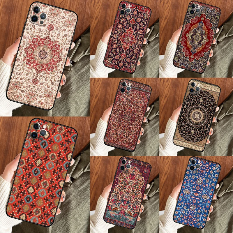 Retro Ethnic Carpets Turkish Rug Funda For iPhone 14 12 11 13 15 16 Pro Max Mini X XS XR Plus Phone Case Cover