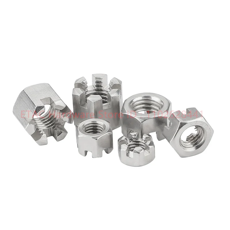 5/2pcs Connecting Rod Wheel Axle Hub Slotted Castle Nut Groove Hexagon A2 304 Stainless Steel GB6181 M6 M8 M10 M12 M14 M16