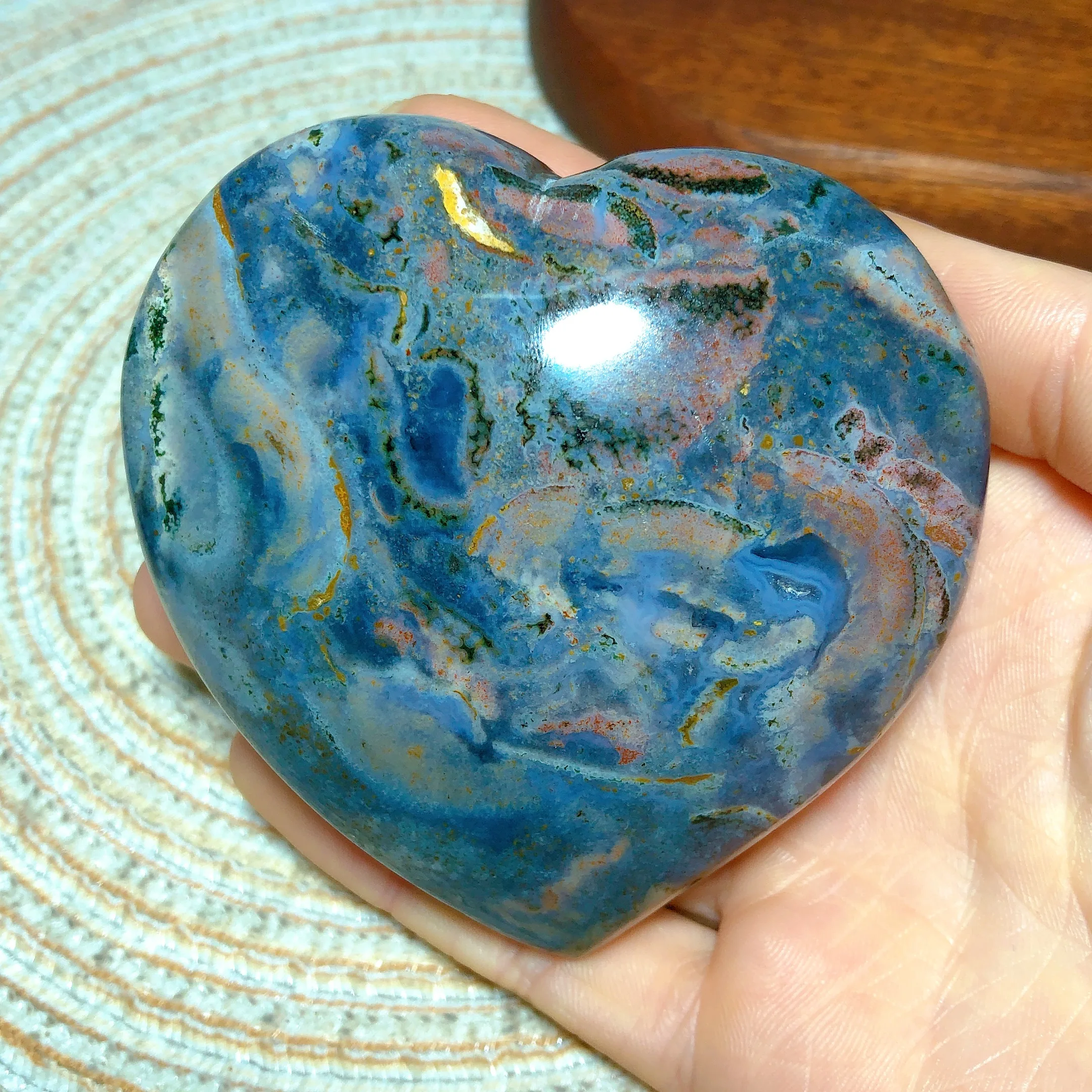 Natural Crystal Ocean Jasper Heart Polished Energy Colorful Ornament Healing High Quality Home Decoration Gift