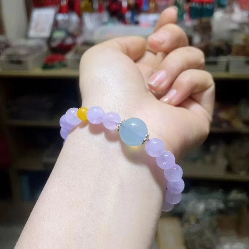 

Natural Purple Lithium Hui Round Bead Jade Bracelet Women's Bracelet
