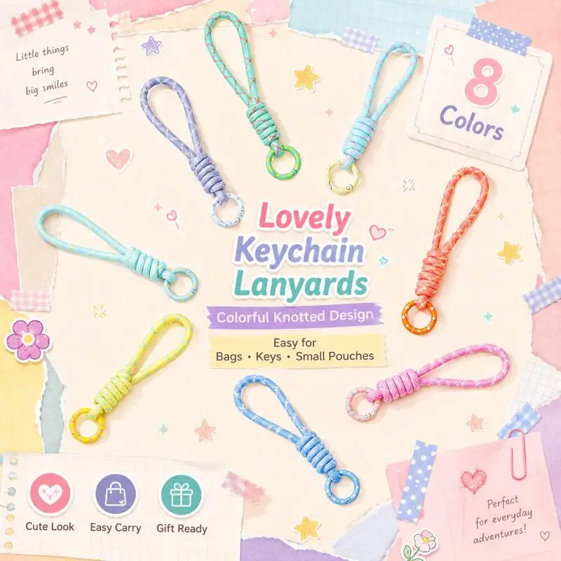 2~5pcs Colorful Braided Keychain Mobile Phone Lanyard Anti Lost Knot Rope Strap Key Rings Men Women Car Key Holder Accessories