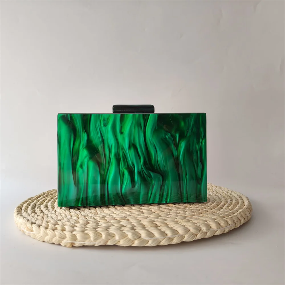 Green Marble Striped Patchwork Women Acrylic Day Clutch Wedding Bridal Handbags Small Evening Bags Party Birthday Cocktail Purse