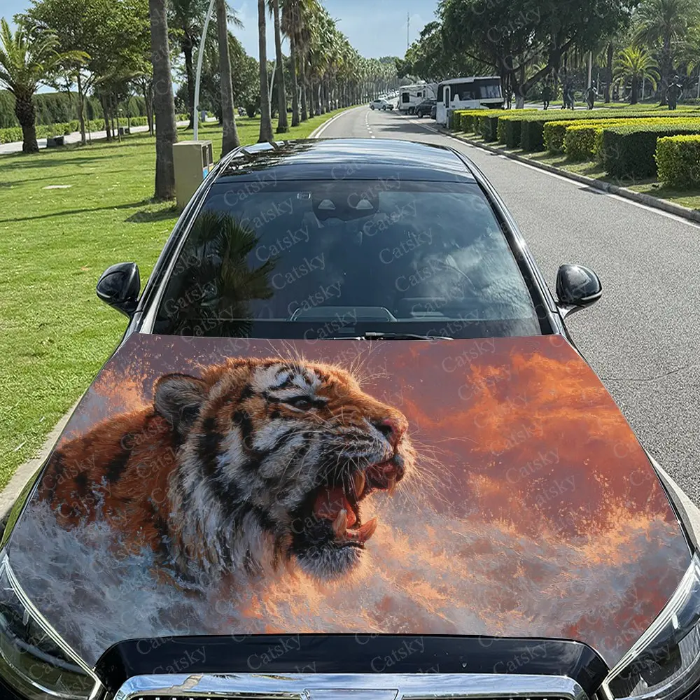 

Awesome Seaside Tiger Car Hood Sticker PVC Self Waterproof Stick, Striking Auto Exterior Accessories Decor Protect Gift for Car