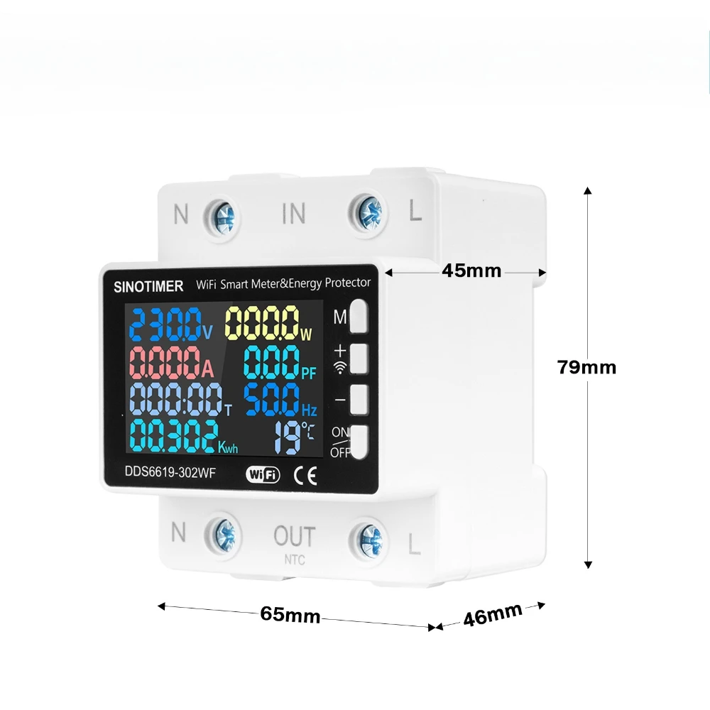 220 فولت التيار المتناوب 60A متعددة الوظائف عدادات الطاقة الذكية تويا واي فاي أكثر من تحت الجهد حامي الحد الحالي كيلوواط ساعة مقياس الحرارة