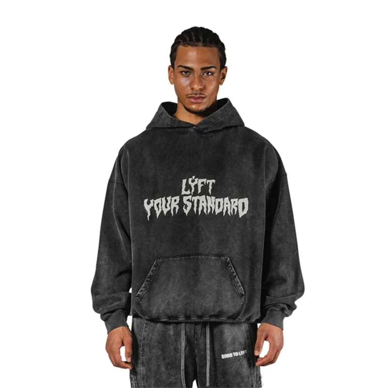 

Spring Autumn LYFT Men's Hoodies Street Fashion Print Sweatshirts Cotton Casual Loose Washed Hoodies Vintage Men's Top Pullover