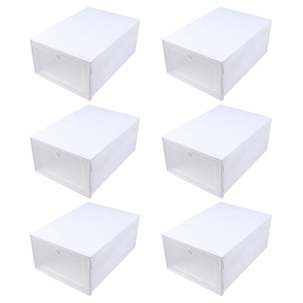 6 Pcs Shoe Box Storage Shoes Organizer Drawer Holder Cabinet Transparent Folding Container Plastic Stackable White Sneakers